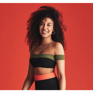 Flagpole Arden Off The Shoulder Bikini Top in Olive/Black Size M